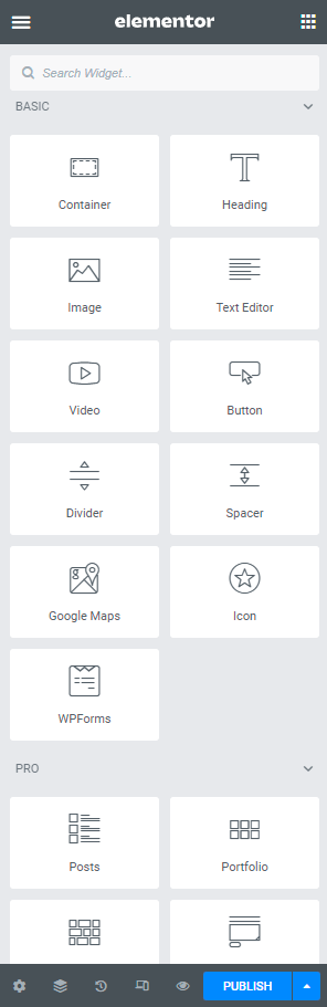 elementor edit panel